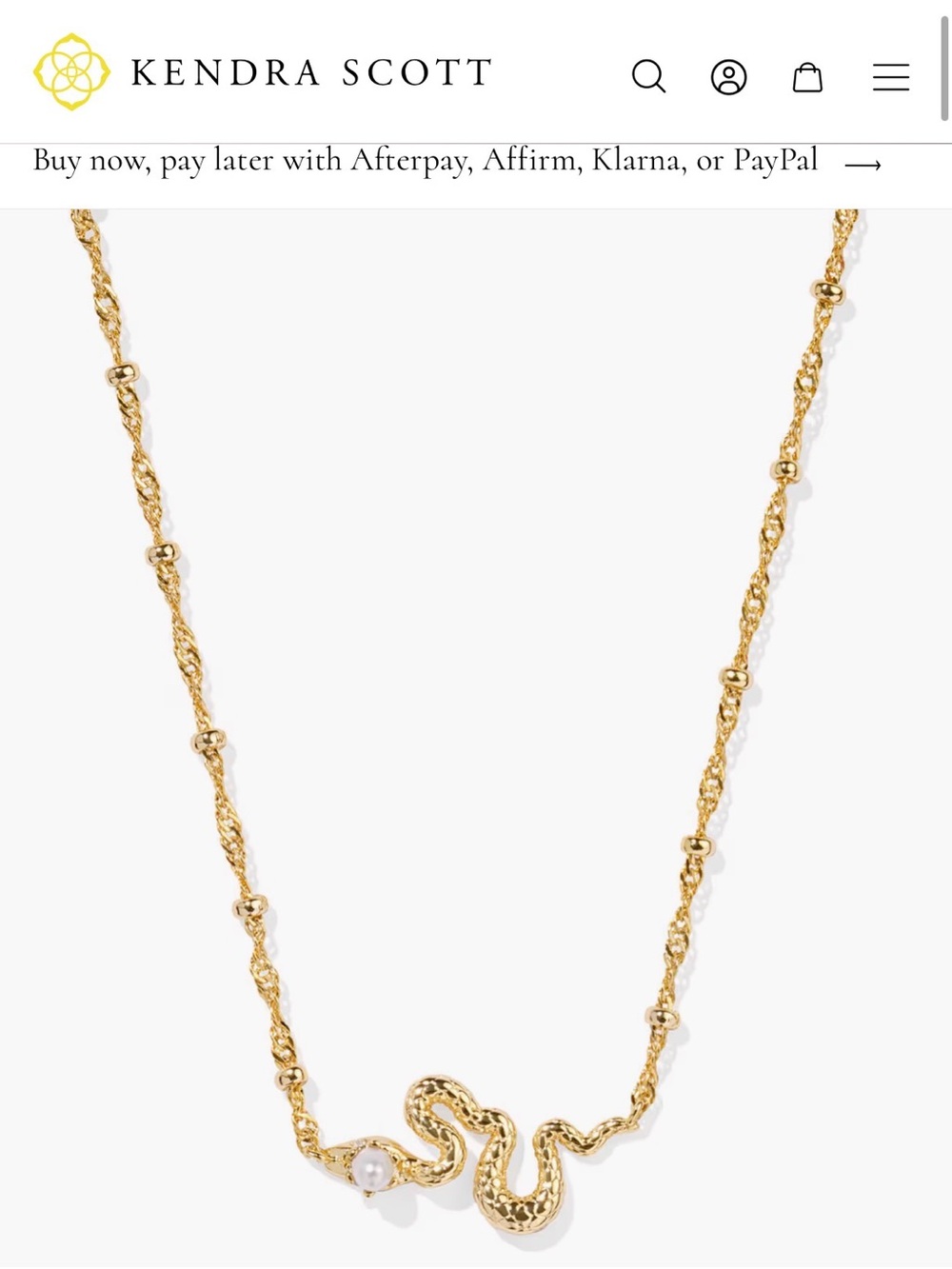 NEW NWT Kendra Scott Lyle Gold Snake Necklace in freshwater Pearl Accent